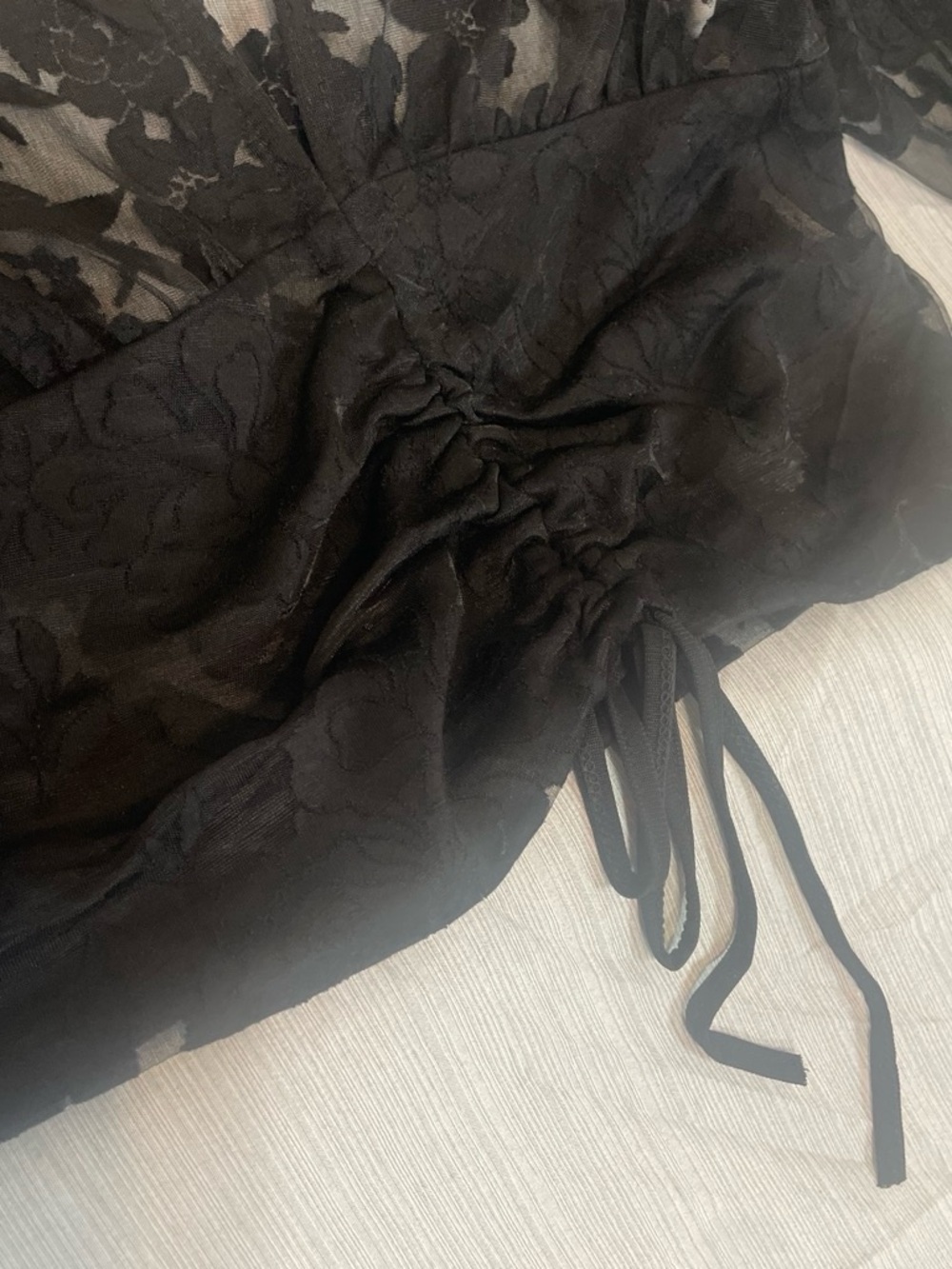 New With Tag Whimsygoth Dark feminine Sheer Black Floral Lace Top Size M - Picture 5 of 8